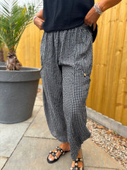 Black Gingham Barrel Leg Trousers
