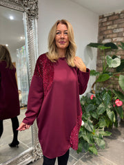Wine Sequin Patch Sweatshirt Dress Mai