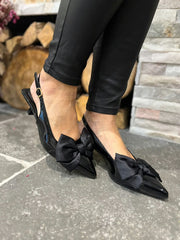 Black Kitten Heel Bow Shoes