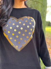 Black Metallic Heart Ribbed Sweatshirt Brooke