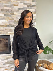 Black Lace Tie Front Shrug Rachel
