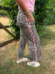 Pink Premium Leopard Pull on Wide Leg Trousers