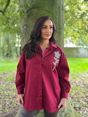 Wine Diamante Flower Shirt Kristie