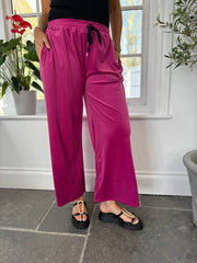 Lipstick Pull On Wide Leg Velour Trousers