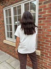 Chocolate Single Embroidered Floral Tee Jill