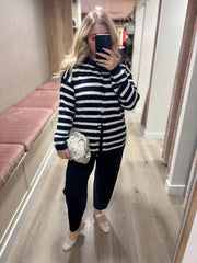 Navy Striped Knit Cardi Loretta