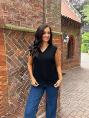 Black V-Neck Knitted Vest Evelyn