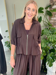 Chocolate Ruched Waist Jacket Misty