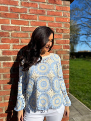 Light Blue Crochet Loose Weave Knit Amber