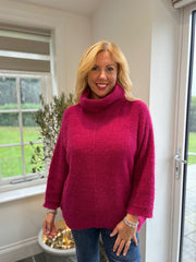 Raspberry Roll Neck Shimmer Knit Susan