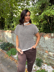 Chocolate Asymmetric Striped Knit Cora