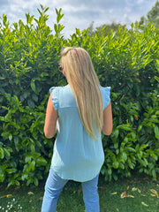 Blue Floral Frill Sleeve Top Chrissy