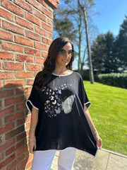 Black Butterfly Crepe Top Gail