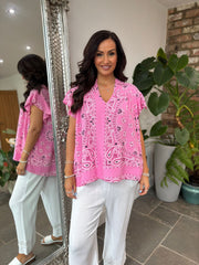 Candy Pink Bubble Cotton Paisley Top Sammie