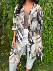 Stone Leaf Sketch Longline Shirt Polly