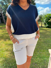 Navy Block Colour Border Knit Gina