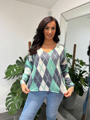 Mint Argyle Knit Top Georgia