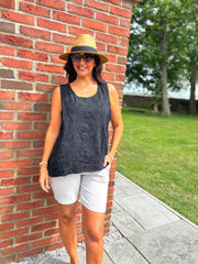 Black Embroidered Daisy Pattern Vest Stella