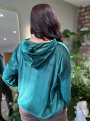 Emerald Green Sparkle Velour Hoodie Colette
