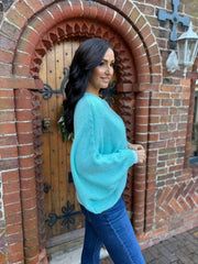 Aqua Knitted Wrap Jumper Nell