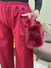 Wine Twisted Seam Wide Leg Trousers
