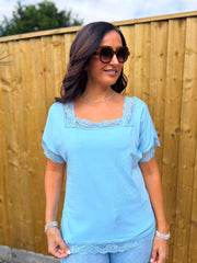 Blue Lace Trim Tee Carla