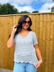 Grey Crochet Knit Top Selina