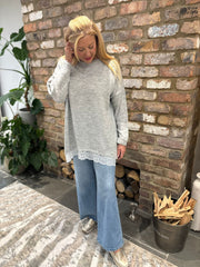 Grey Lace Hem Longline Knit Kirsty