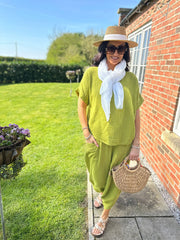 Olive Bubble Cotton Trouser Set Jasmine