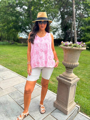 Pink Embroidered Daisy Pattern Vest Stella