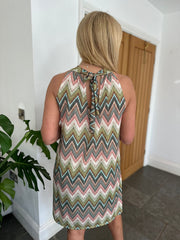 Green Zig Zag Halter Neck Dress Jade