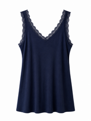Navy Lace Ribbed Vest Libby