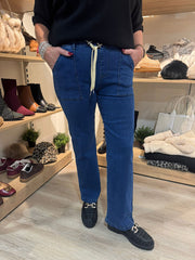 Denim Pull on Straight Leg Drawstring Jeans