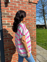 Neon Pink V Neck Striped Top Rose