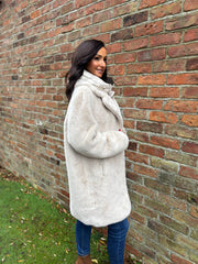 Stone Luxury Faux Fur Hooded Coat Aspen