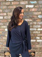 Navy Buttoned Tie Top Kacey