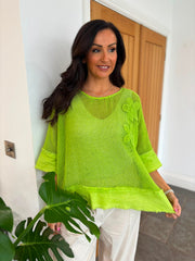 Lime Distressed Trim Net Top Shirley