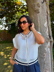 White Crochet Net Sleeveless Jacket Sharon