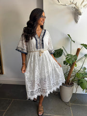 White Lace Bohemian Midi Dress Cara