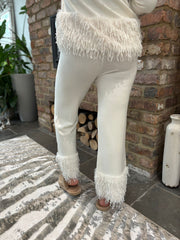 Winter White Premium Faux Feather Trouser Set Teya