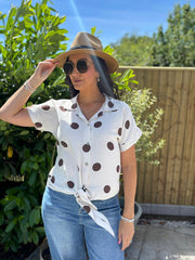 Cream Polka Dot Tie Front Blouse Tiana
