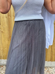 Charcoal Pleated Mesh Tulle Skirt