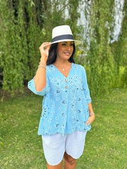 Blue Paisley Bubble Cotton Top Quinley