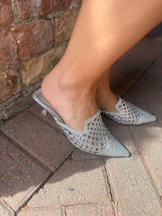 Silver Metallic Weave Kitten Heel Shoes