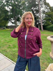 Wine Military Suedette Jacket Cheryl
