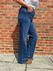 Denim Diamante Wide Leg Jeans