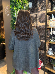 Navy Shimmer Stripe Gathered Top Flora