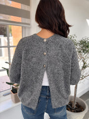 Grey Reverse Button Knit Cardi Larissa