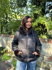 Black Premium Faux Leather Puffer Coat Olympia