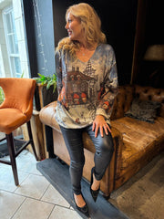 Denim Snow Scene Shimmer Top Robyn